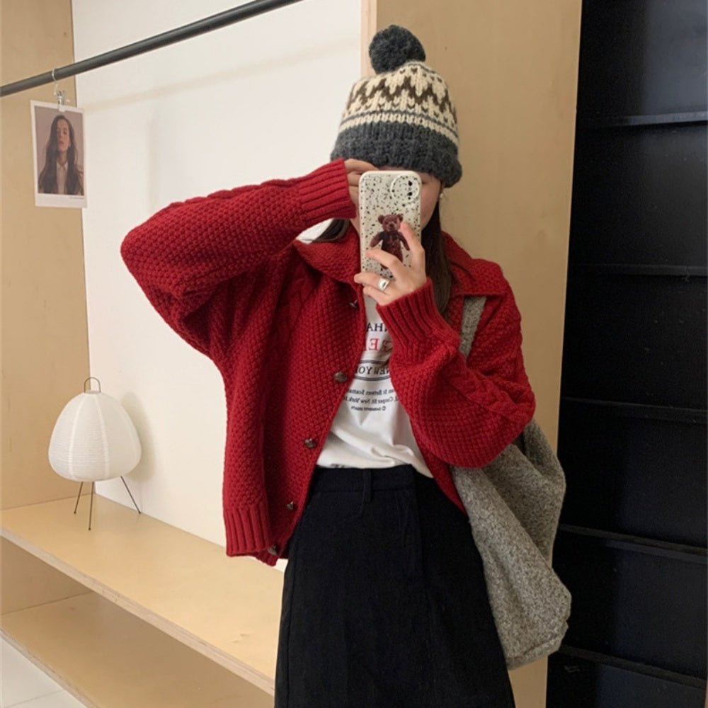 襟付きケーブルニットカーディガン|オフィスカジュアル レディース 通販【ミレジェネ】