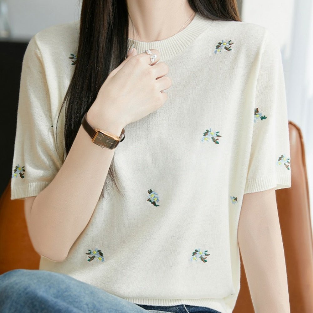 花柄刺繍ニットトップス|オフィスカジュアル レディース 通販【ミレジェネ】