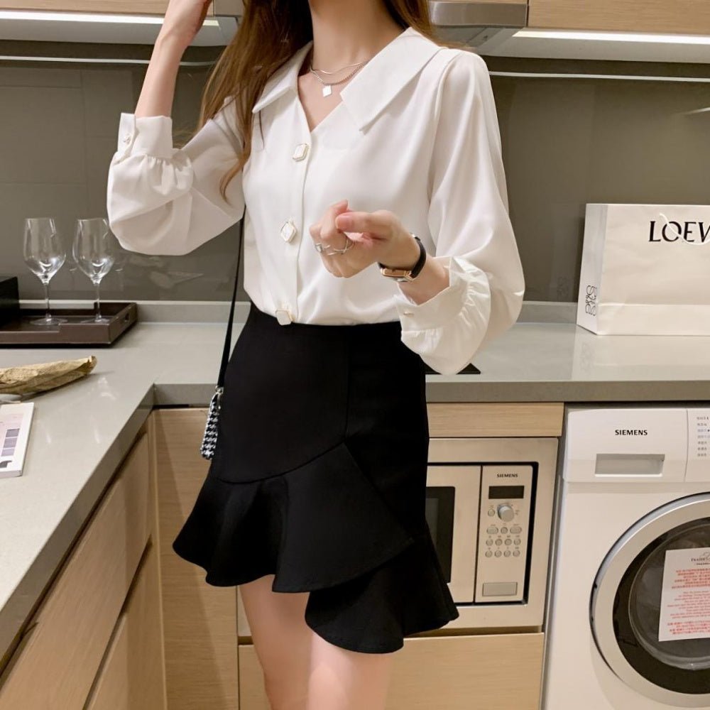 装飾ボタンスキッパーブラウス|オフィスカジュアル レディース 通販 Millennial Generation【ミレジェネ】