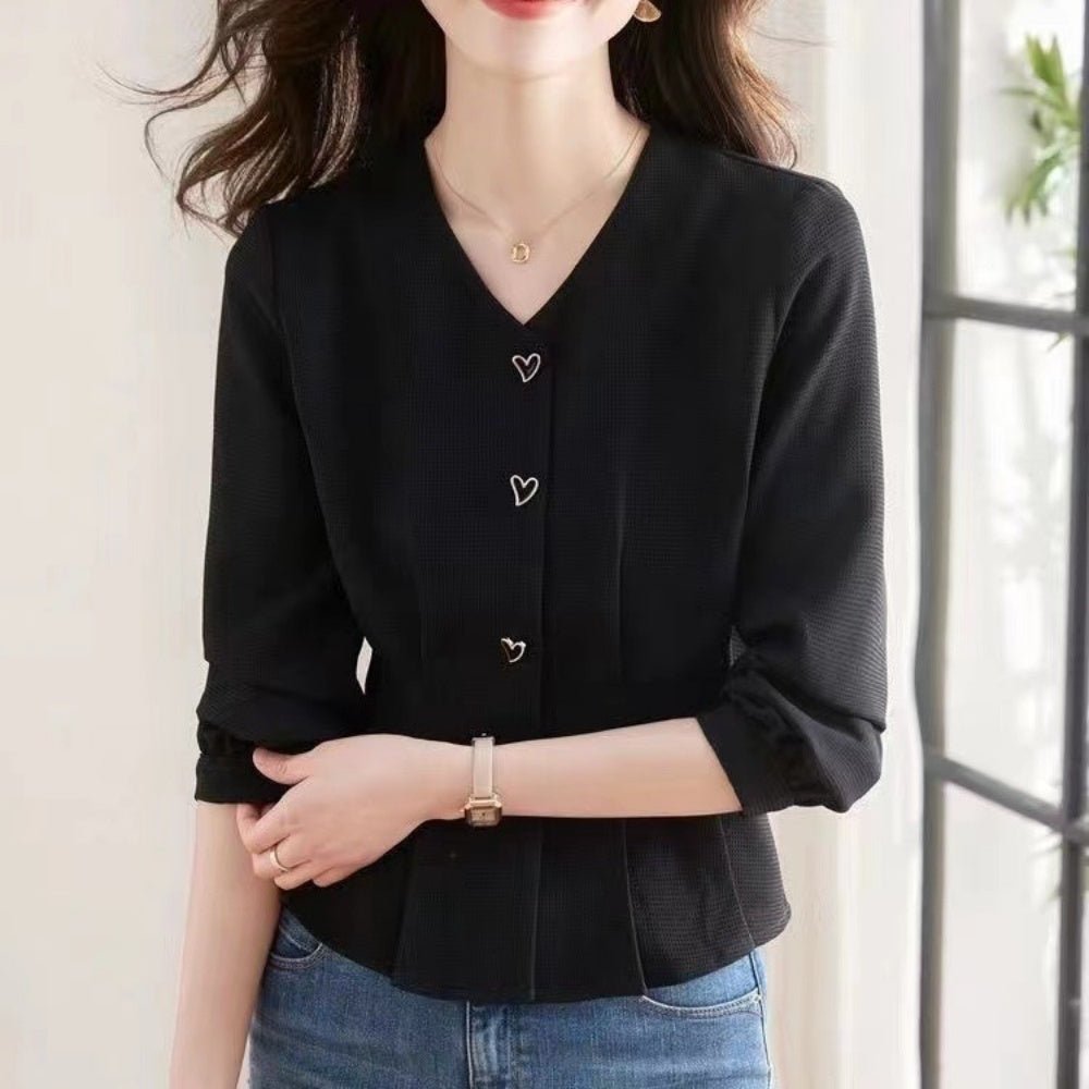 ハートボタンウエストシェイプブラウス|オフィスカジュアル レディース 通販 Millennial Generation【ミレジェネ】