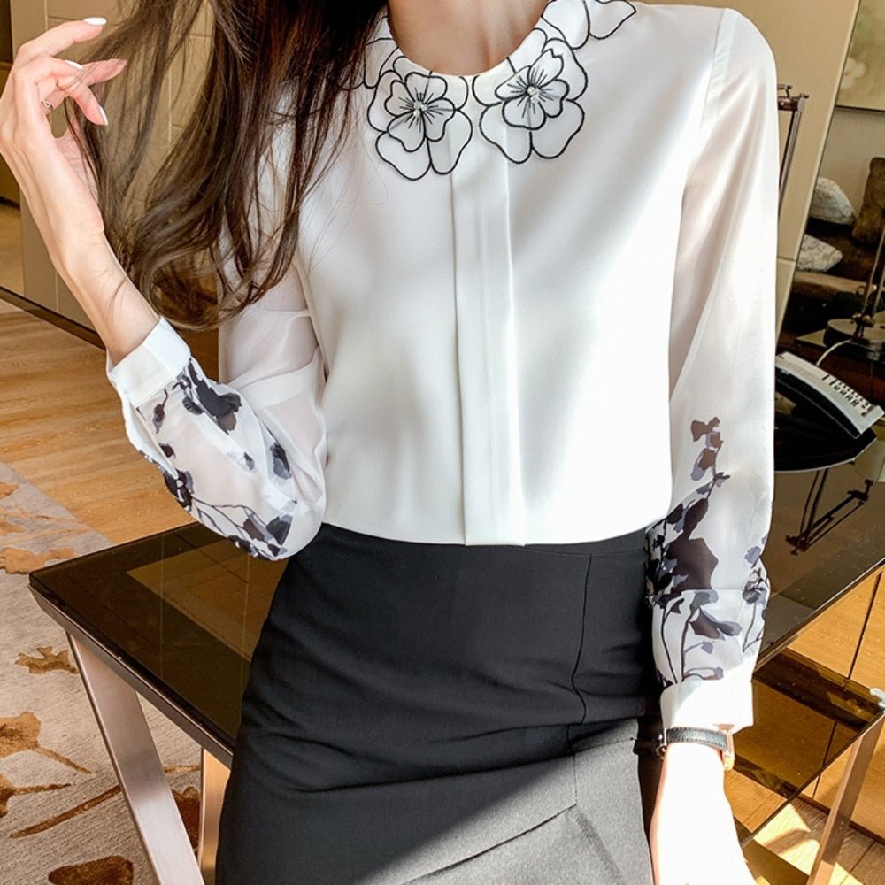 ポイントフラワー長袖ブラウス|オフィスカジュアル レディース 通販【ミレジェネ】