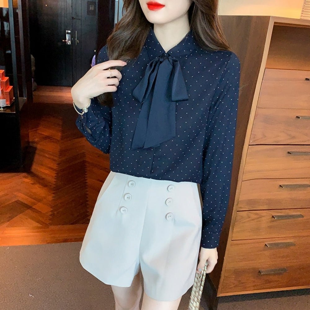 ドット柄リボンタイブラウス|オフィスカジュアル レディース 通販【ミレジェネ】