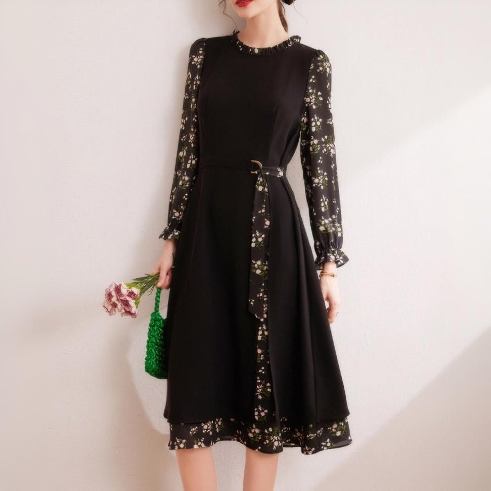 花柄ドッキングシフォンワンピース|オフィスカジュアル レディース 通販【ミレジェネ】