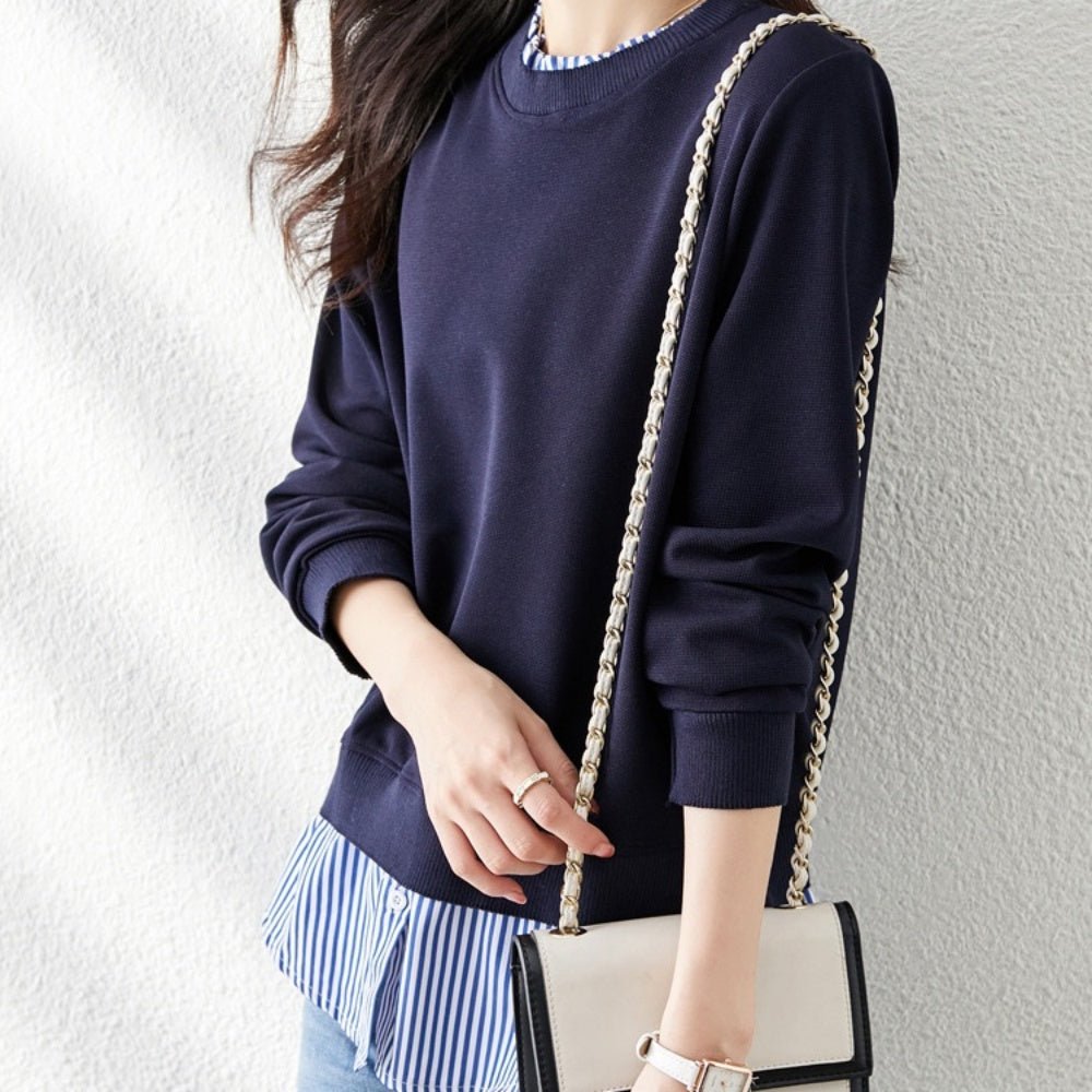 ストライプフェイクレイヤードトップス|オフィスカジュアル レディース 通販【ミレジェネ】