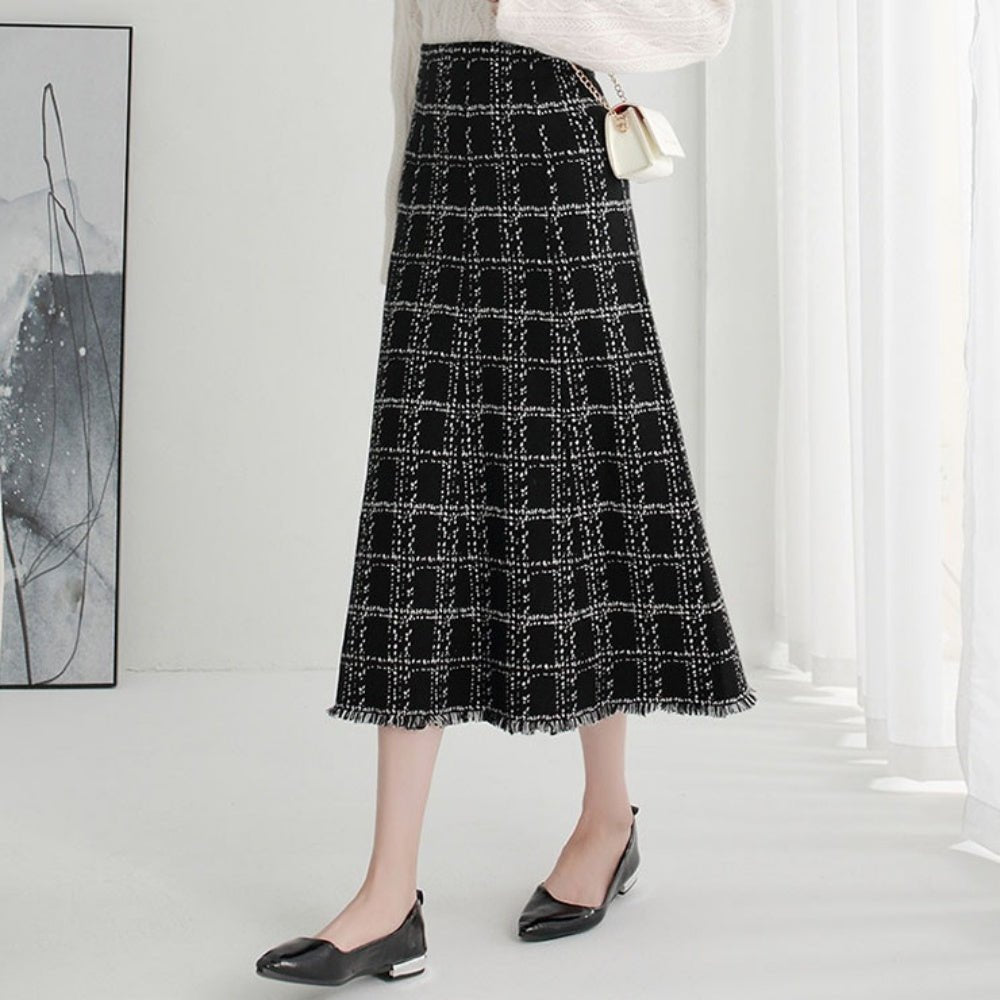チェック柄フレアニットスカート|オフィスカジュアル レディース 通販【ミレジェネ】