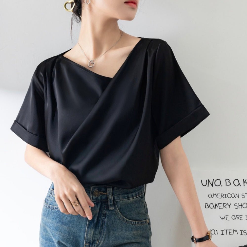 肩ドレープ半袖トップス|オフィスカジュアル レディース 通販【ミレジェネ】