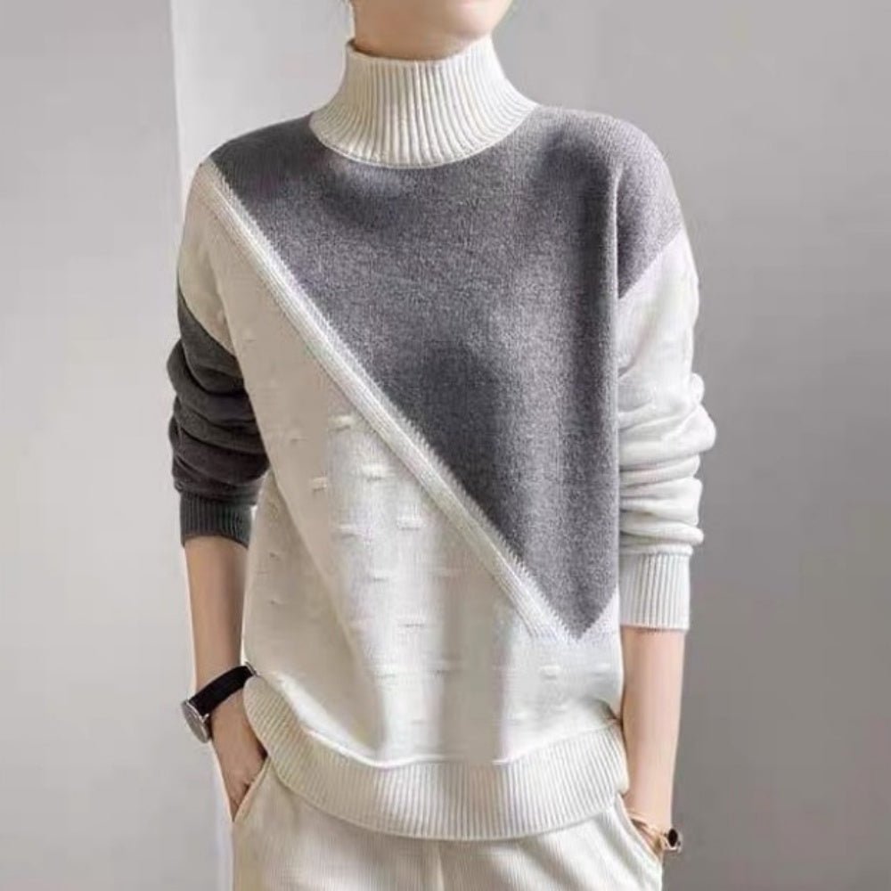 オフィスカジュアル 冬 ハイネックデザインニット ミレジェネ