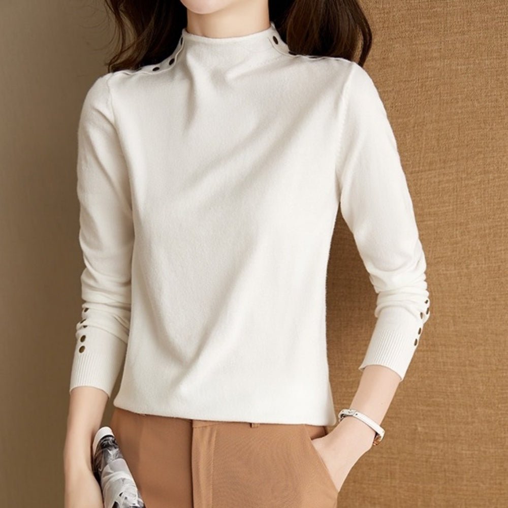 金ボタン付ハイネックセーター|オフィスカジュアル レディース 通販【ミレジェネ】