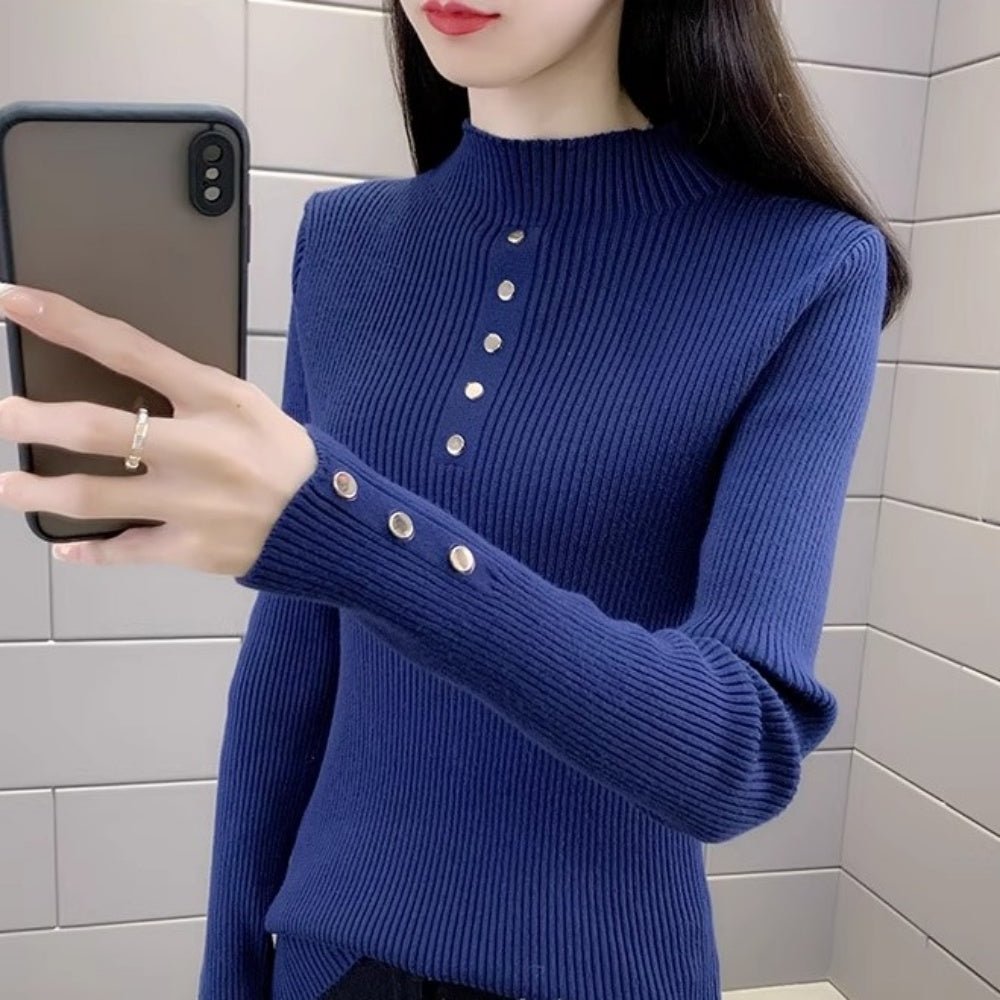 金ボタンデザインハイネックリブニット|オフィスカジュアル レディース 通販【ミレジェネ】