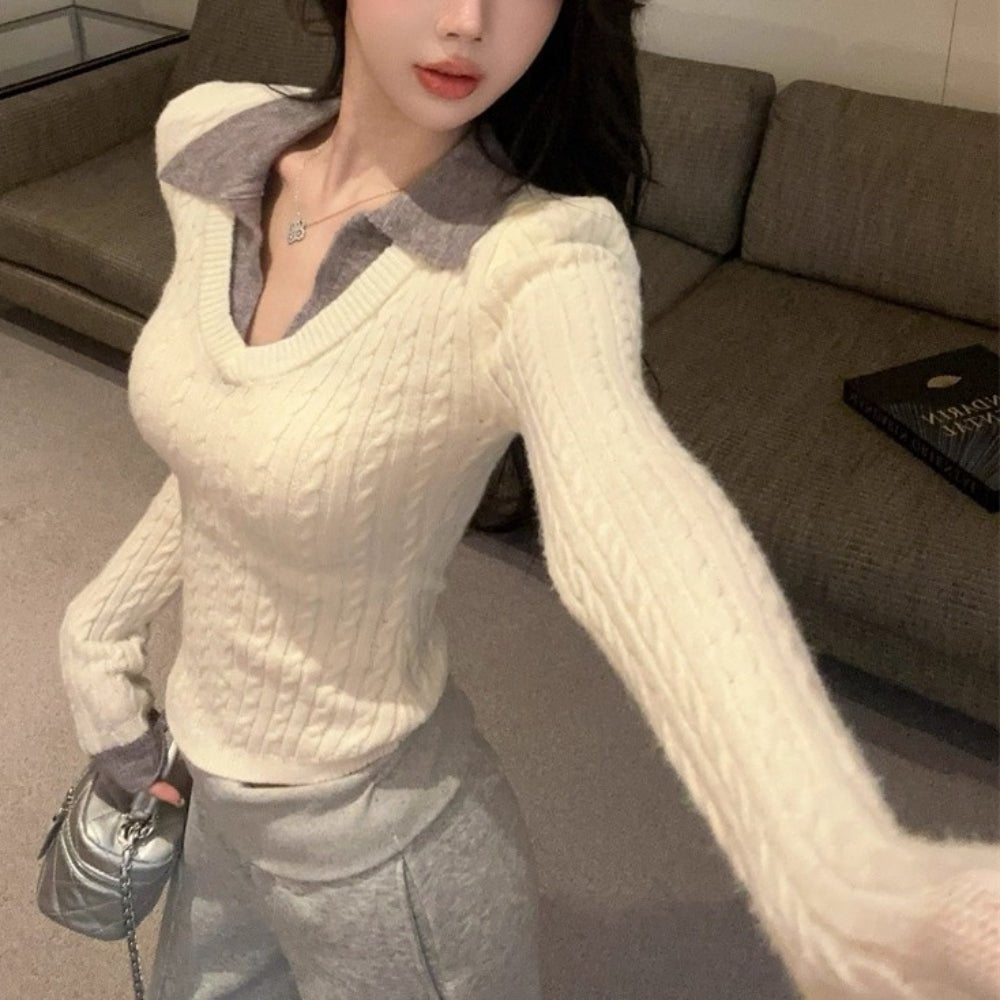 フェイクツーピースケーブルニット|オフィスカジュアル レディース 通販【ミレジェネ】