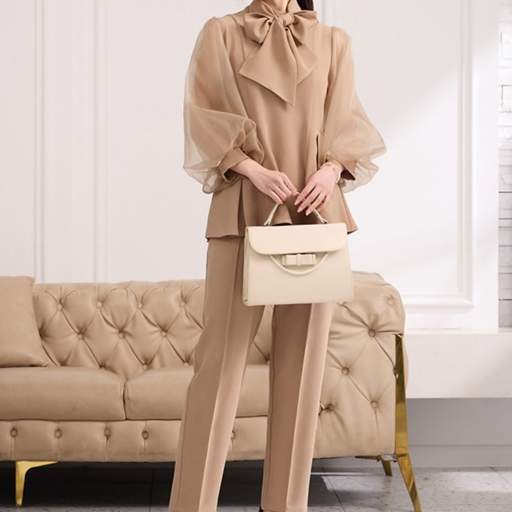 パフスリーブリボンセットアップ|オフィスカジュアル レディース 通販【ミレジェネ】