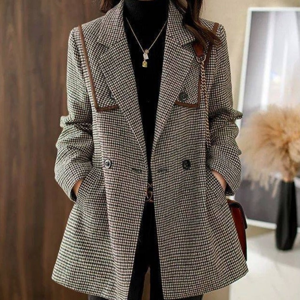 千鳥格子ウエストリボンロングジャケット|オフィスカジュアル レディース 通販 Millennial Generation【ミレジェネ】