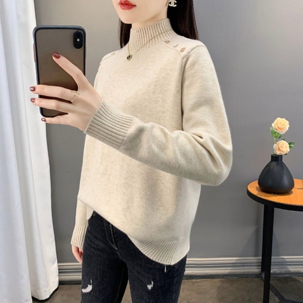 ショルダーボタンハイネックニットセーター|オフィスカジュアル レディース 通販 Millennial Generation【ミレジェネ】