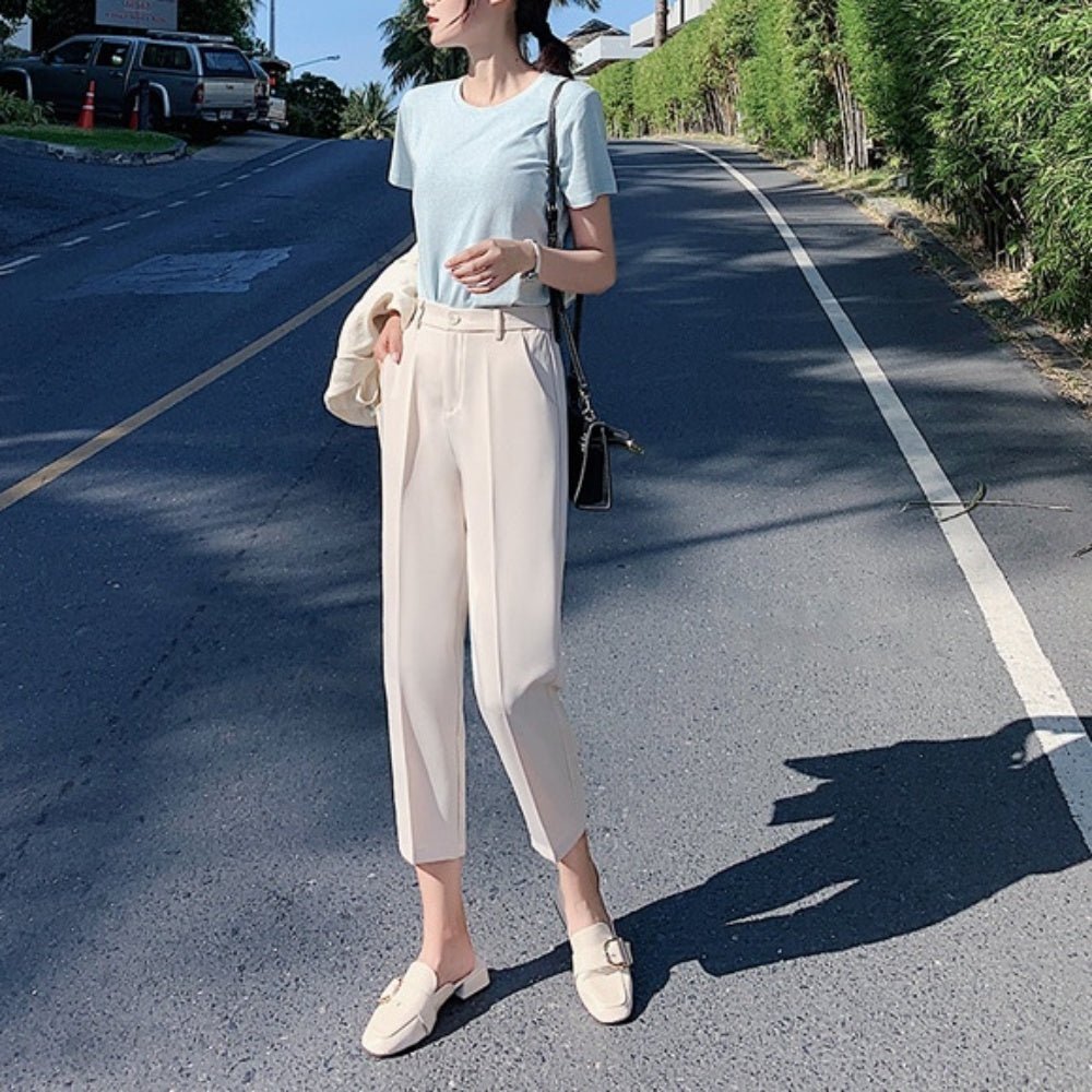 ハイウエスト線有りクロップドストレートパンツ|オフィスカジュアル レディース 通販 Millennial Generation【ミレジェネ】