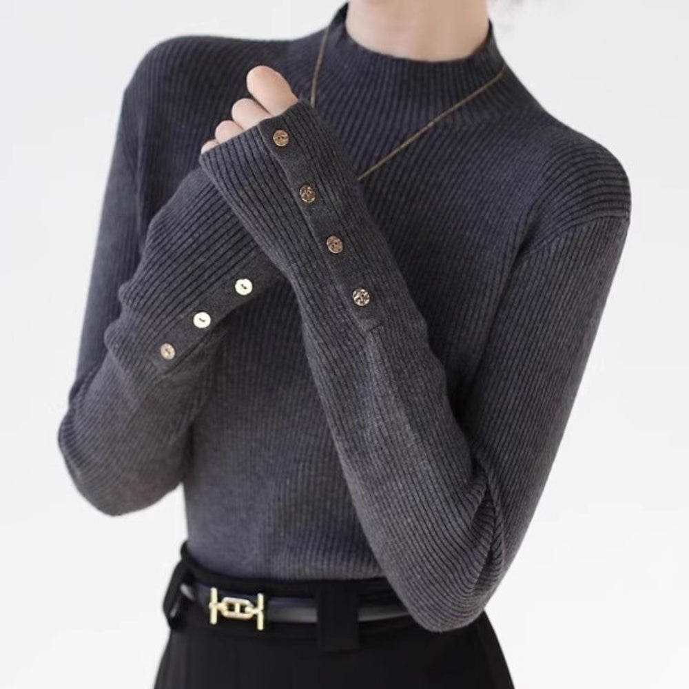 ゴールドボタンリブニット|オフィスカジュアル レディース 通販【ミレジェネ】