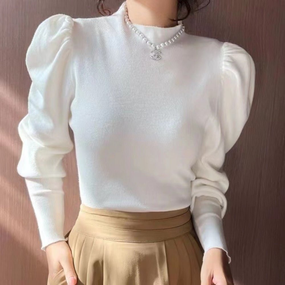 オフィスカジュアル 冬 パフスリーブハイネックニット ミレジェネ