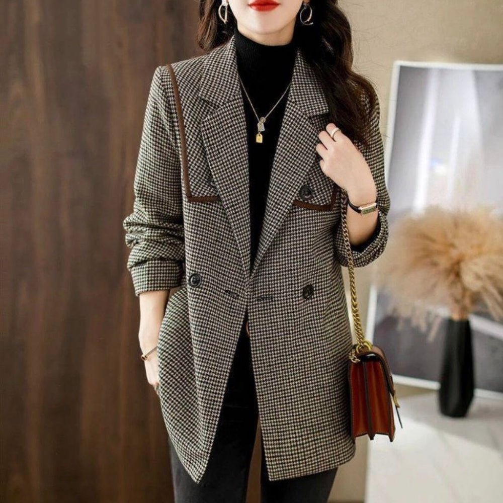オフィスカジュアル 冬 千鳥格子ウエストリボンロングジャケット ミレジェネ