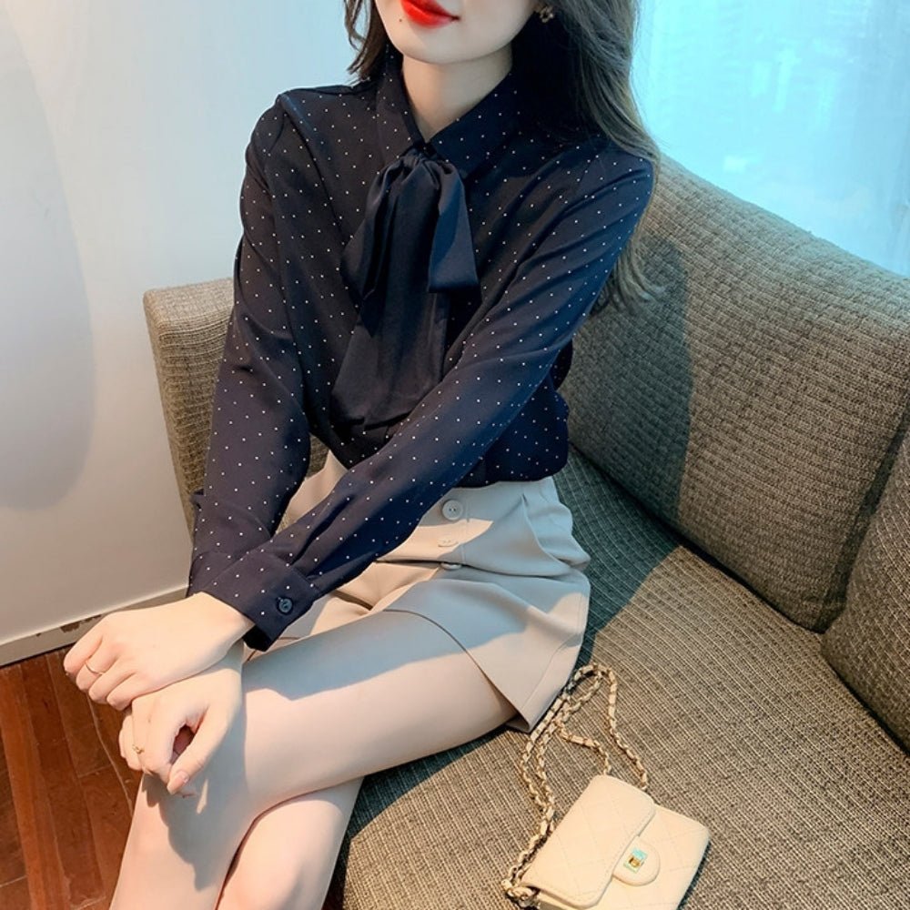 ドット柄リボンタイブラウス|オフィスカジュアル レディース 通販【ミレジェネ】