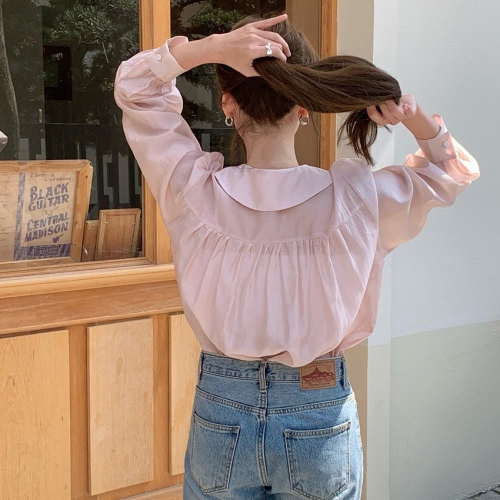 フラットカラーナローリボンシアーブラウス|オフィスカジュアル レディース 通販【ミレジェネ】