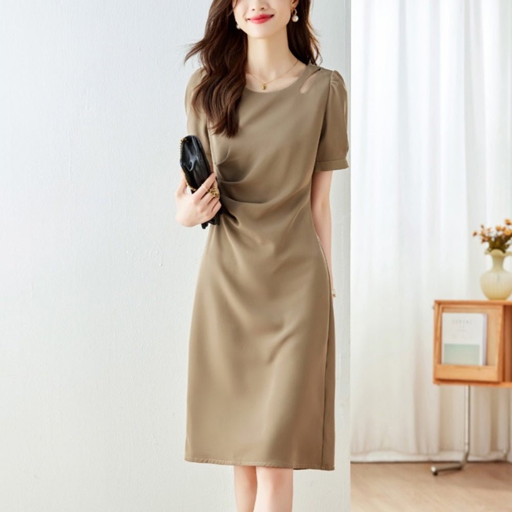 ウエストドレープ半袖ワンピース|オフィスカジュアル レディース 通販【ミレジェネ】