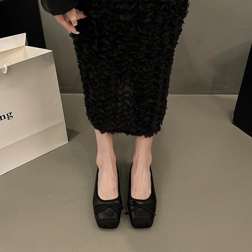 スクエアトゥーリボンパンプス|オフィスカジュアル レディース 通販【ミレジェネ】