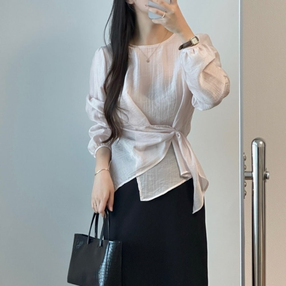 ラウンドネックアシメシアートップス|オフィスカジュアル レディース 通販【ミレジェネ】