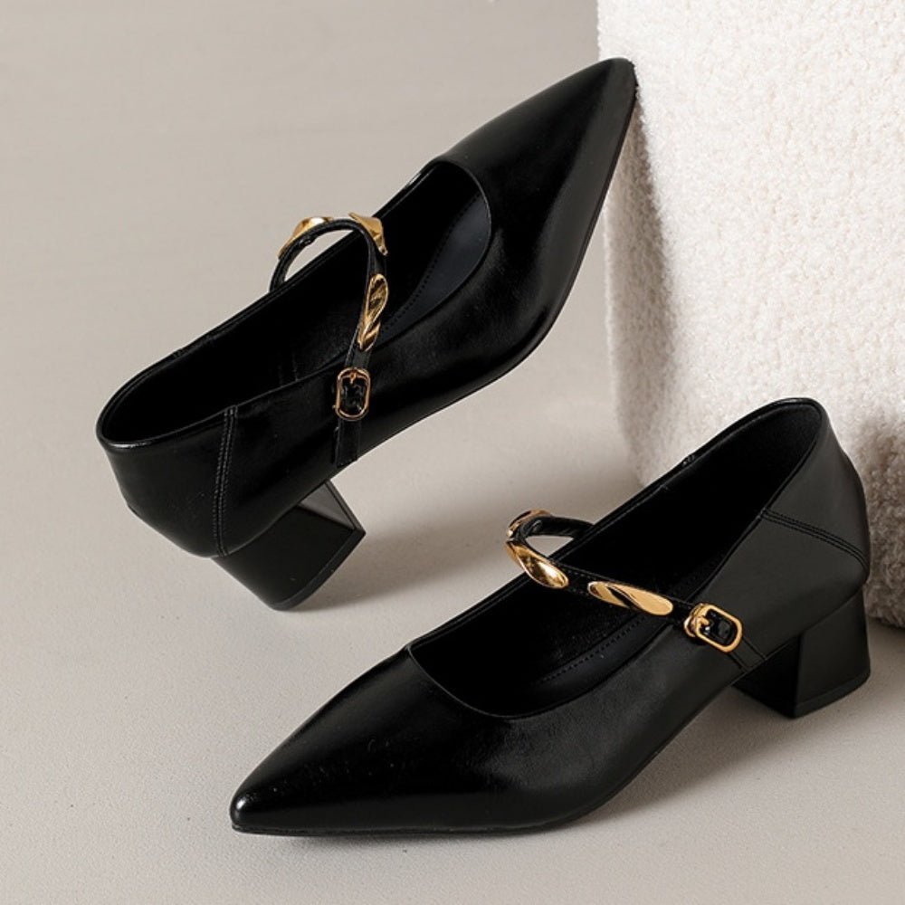 スクエアヒールゴールドストラップパンプス|オフィスカジュアル レディース 通販【ミレジェネ】