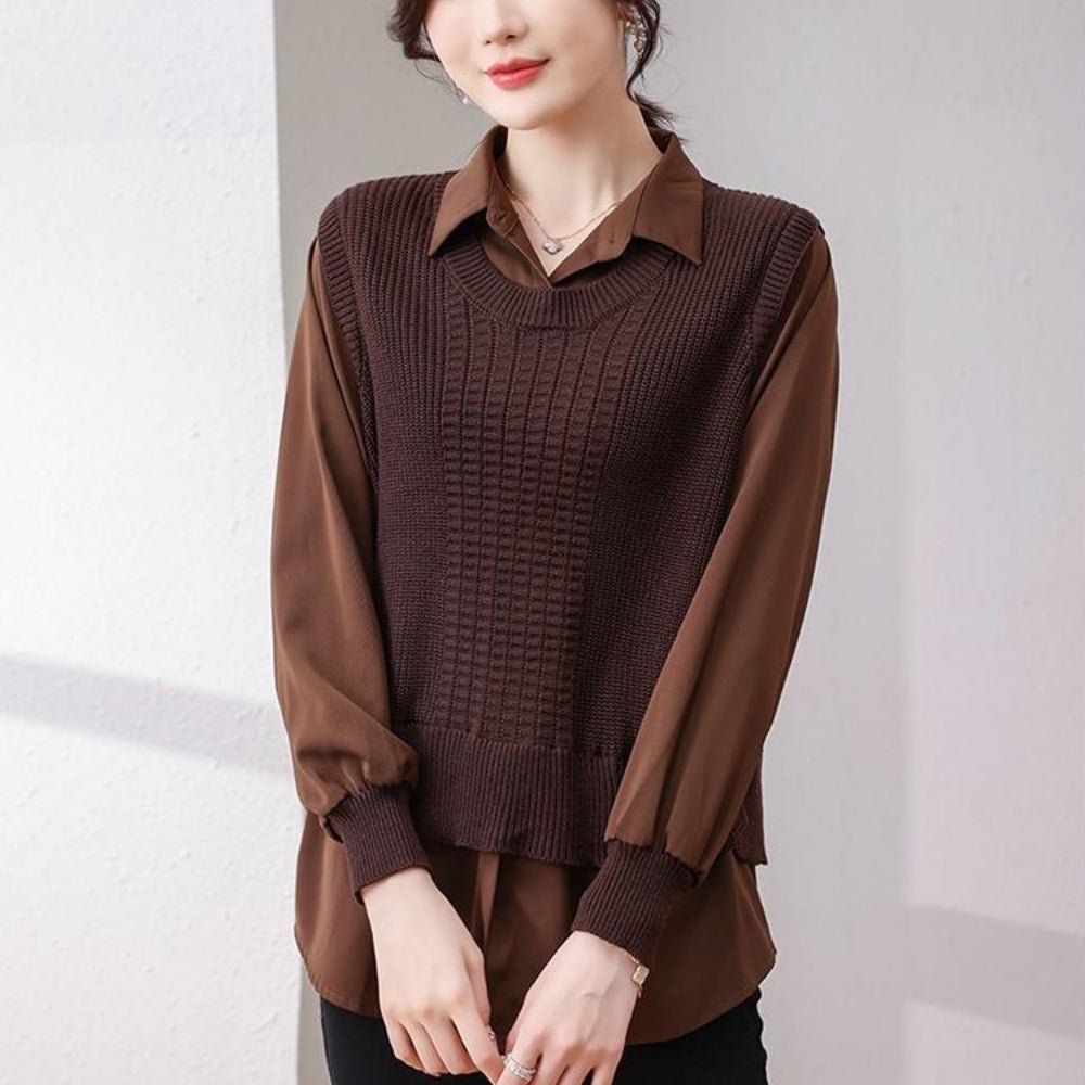 レイヤードニット長袖ブラウス|オフィスカジュアル レディース 通販【ミレジェネ】