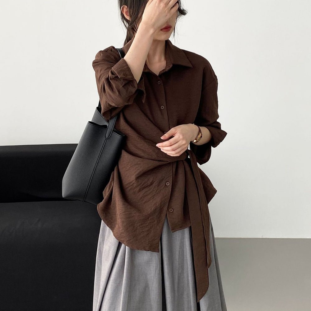 ウエスト共地ベルト付シャツブラウス|オフィスカジュアル レディース 通販【ミレジェネ】