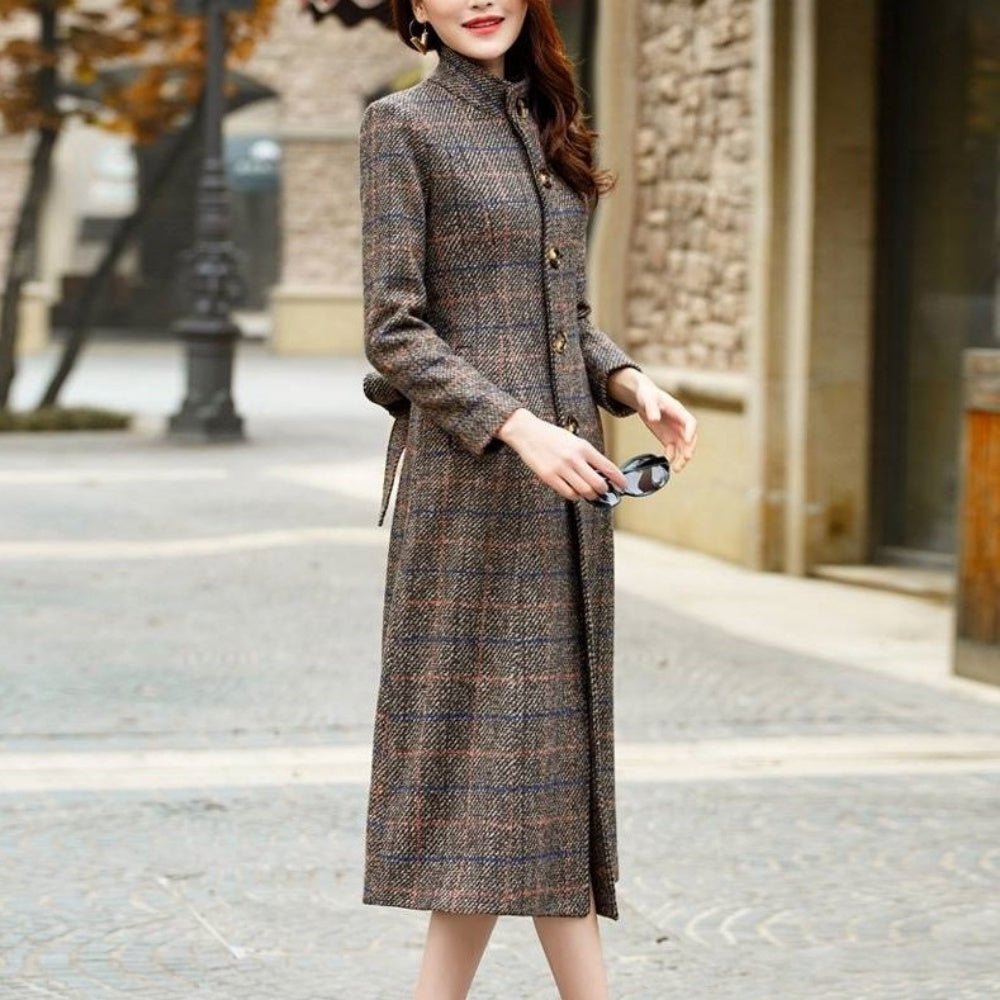 チェック柄スタンドカラーコート|オフィスカジュアル レディース 通販【ミレジェネ】