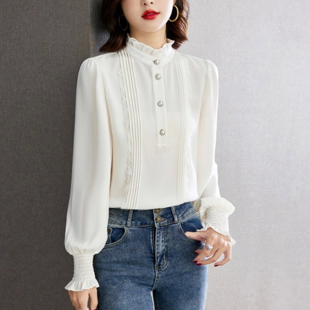 スタンドフリルカラーブラウス|オフィスカジュアル レディース 通販【ミレジェネ】