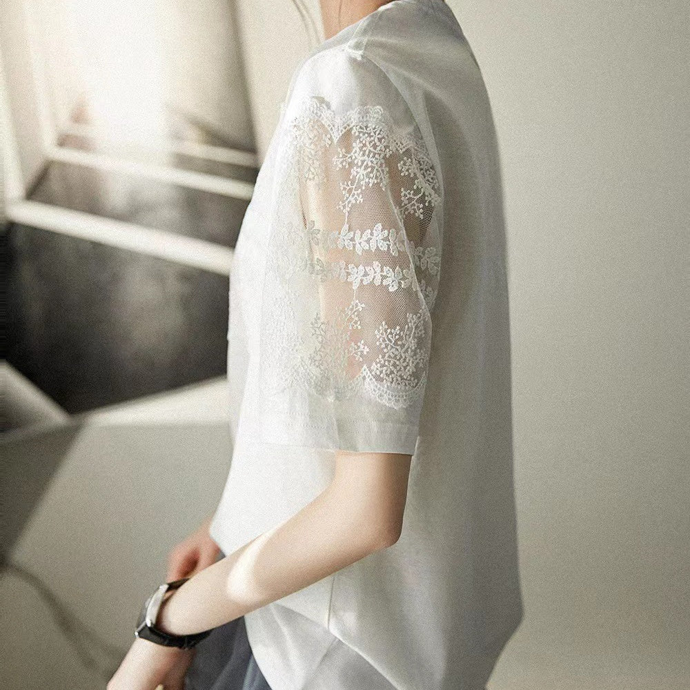 袖レースラウンドネックカットソー|オフィスカジュアル レディース 通販 Millennial Generation【ミレジェネ】