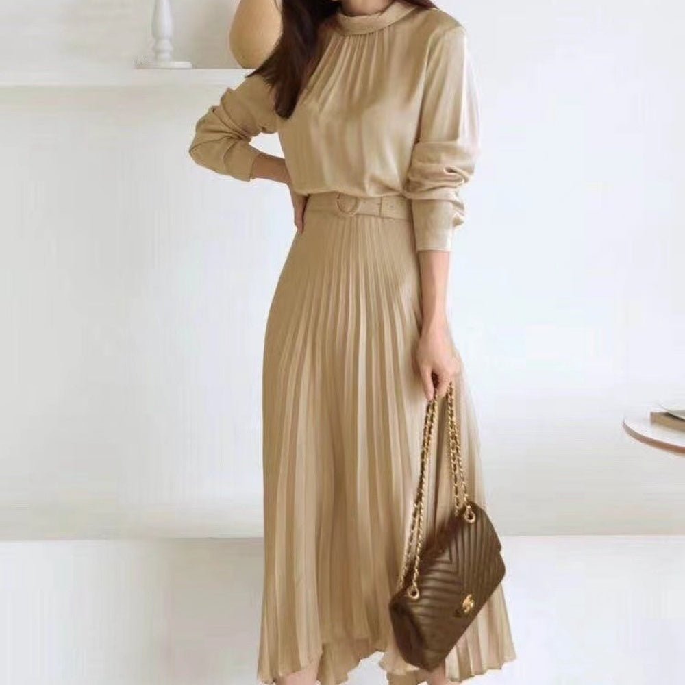 後ろリボンベルト付きプリーツワンピース|オフィスカジュアル レディース 通販【ミレジェネ】