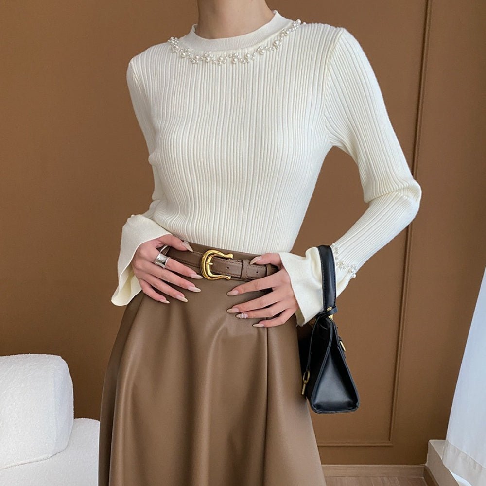 パール付スリムニット|オフィスカジュアル レディース 通販【ミレジェネ】