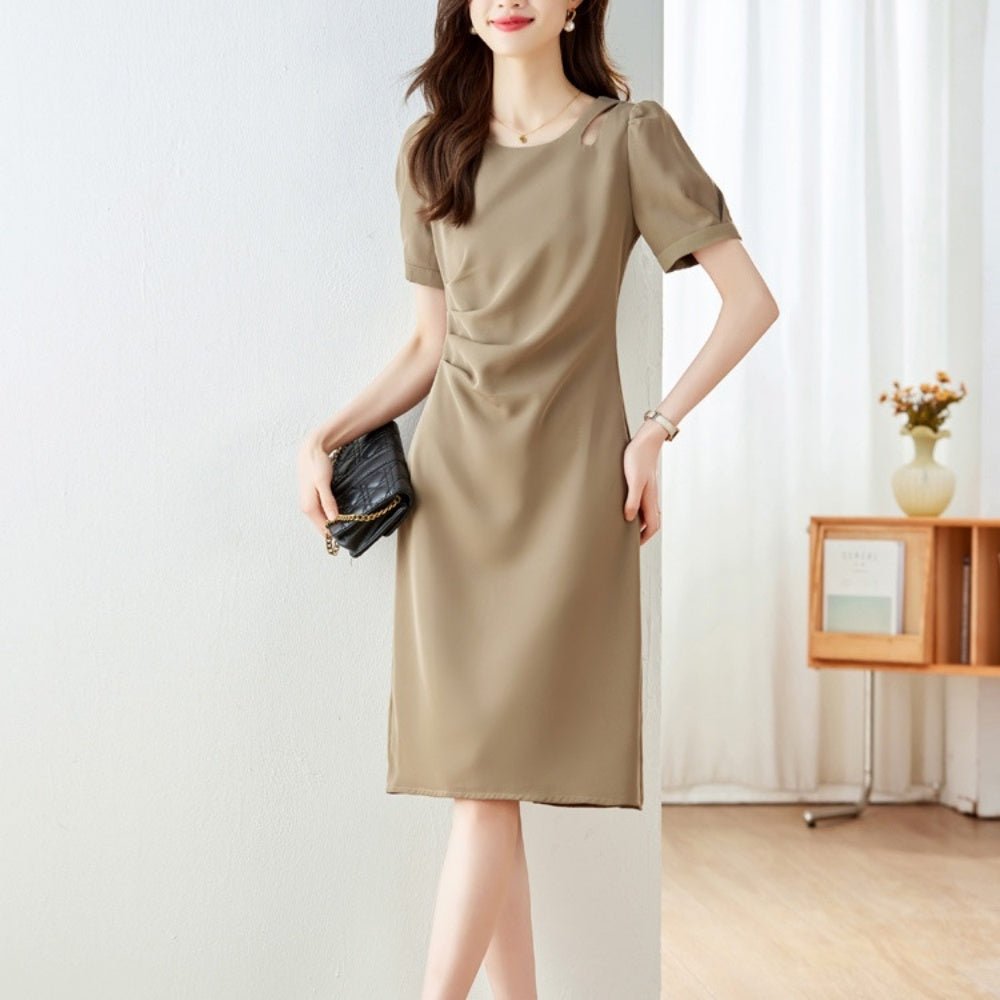ウエストドレープ半袖ワンピース|オフィスカジュアル レディース 通販【ミレジェネ】