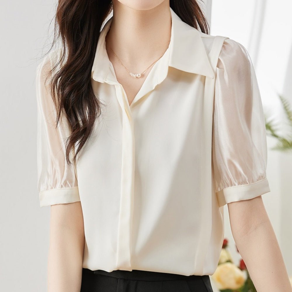 異素材切替パフスリーブブラウス|オフィスカジュアル レディース 通販【ミレジェネ】
