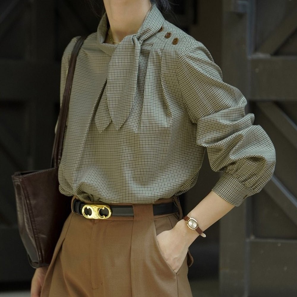 スカーフタイチェックブラウス|オフィスカジュアル レディース 通販【ミレジェネ】