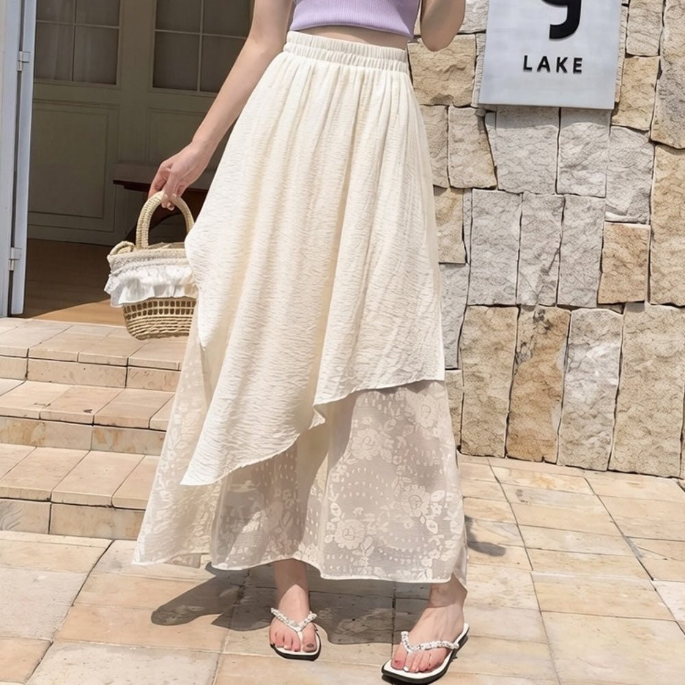 レースレイヤーイレヘムフレアスカート|オフィスカジュアル レディース 通販【ミレジェネ】