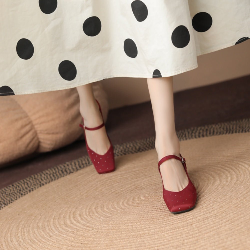 ラメドットスクエアトゥストラップパンプス|オフィスカジュアル レディース 通販【ミレジェネ】