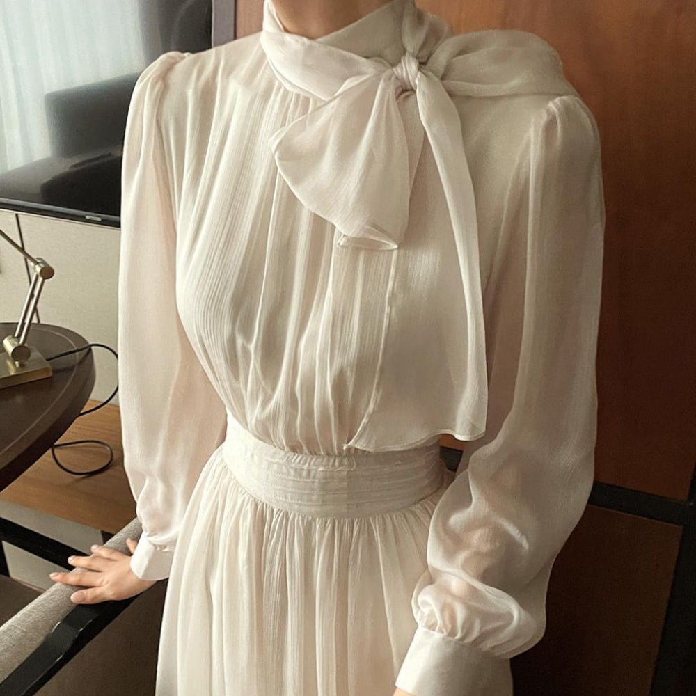 ボウタイネックシフォンフレアワンピース|オフィスカジュアル レディース 通販【ミレジェネ】