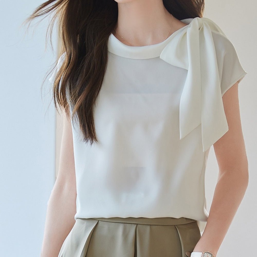 首元リボン飾りシルク調カットソー|オフィスカジュアル レディース 通販 Millennial Generation【ミレジェネ】