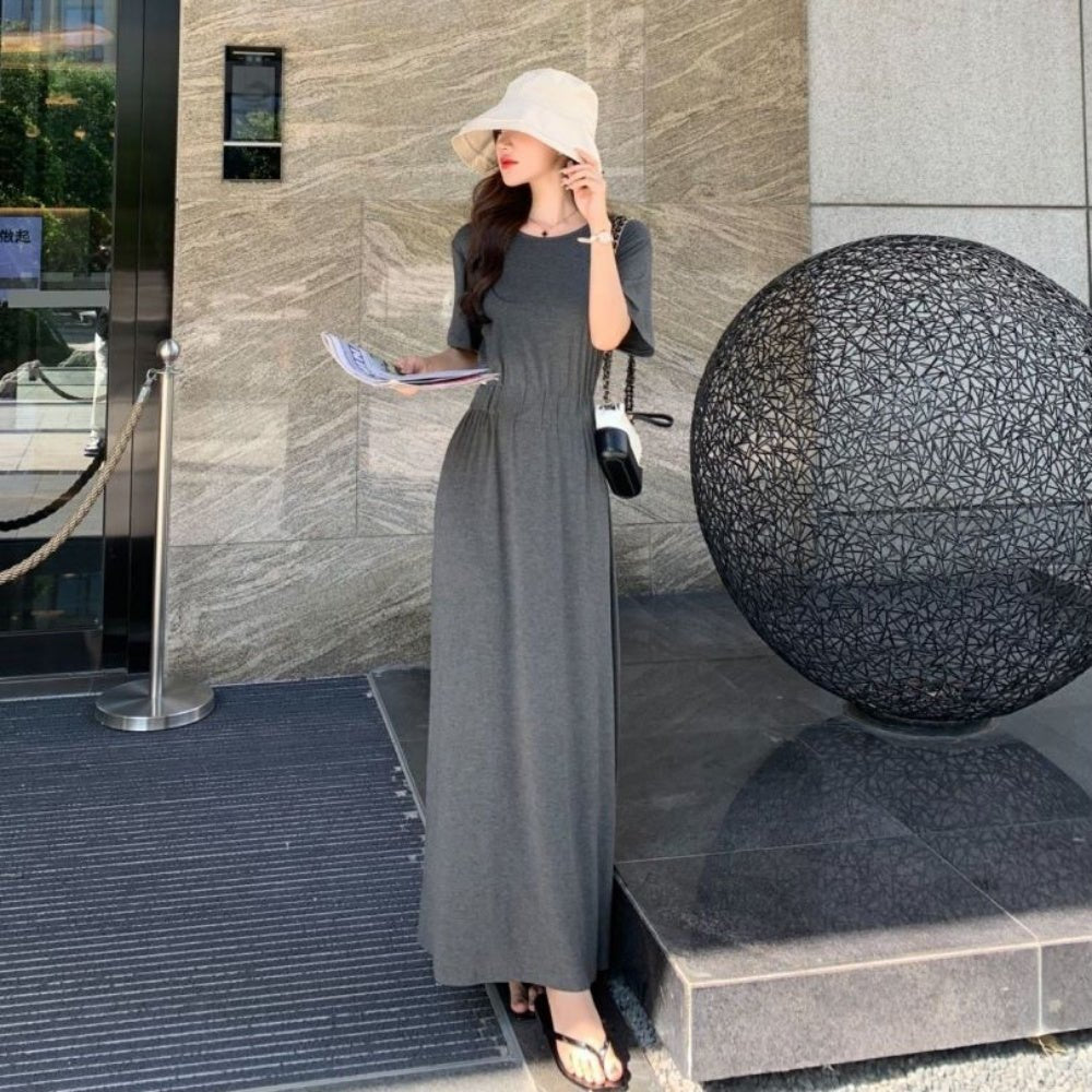 ウエストギャザーロングワンピース|オフィスカジュアル レディース 通販【ミレジェネ】