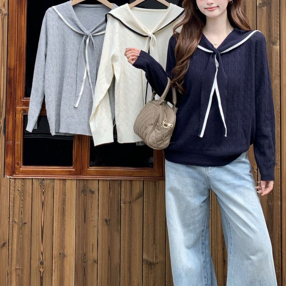 セーラーカラー配色ニット|オフィスカジュアル レディース 通販【ミレジェネ】