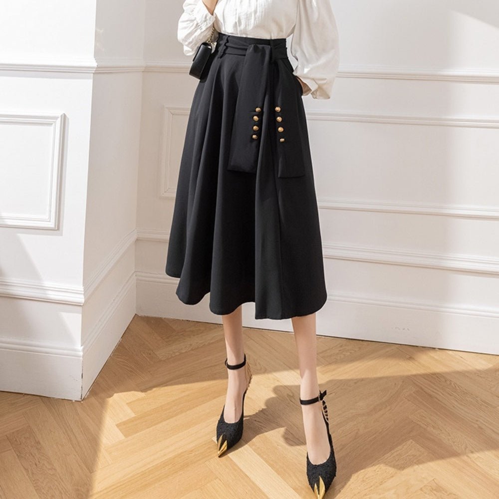 ウエストリボンフレアスカート|オフィスカジュアル レディース 通販【ミレジェネ】