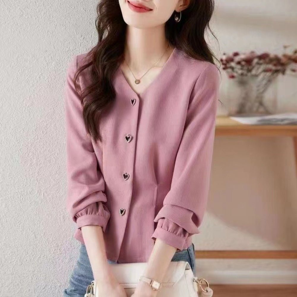 ハートボタンウエストシェイプブラウス|オフィスカジュアル レディース 通販 Millennial Generation【ミレジェネ】