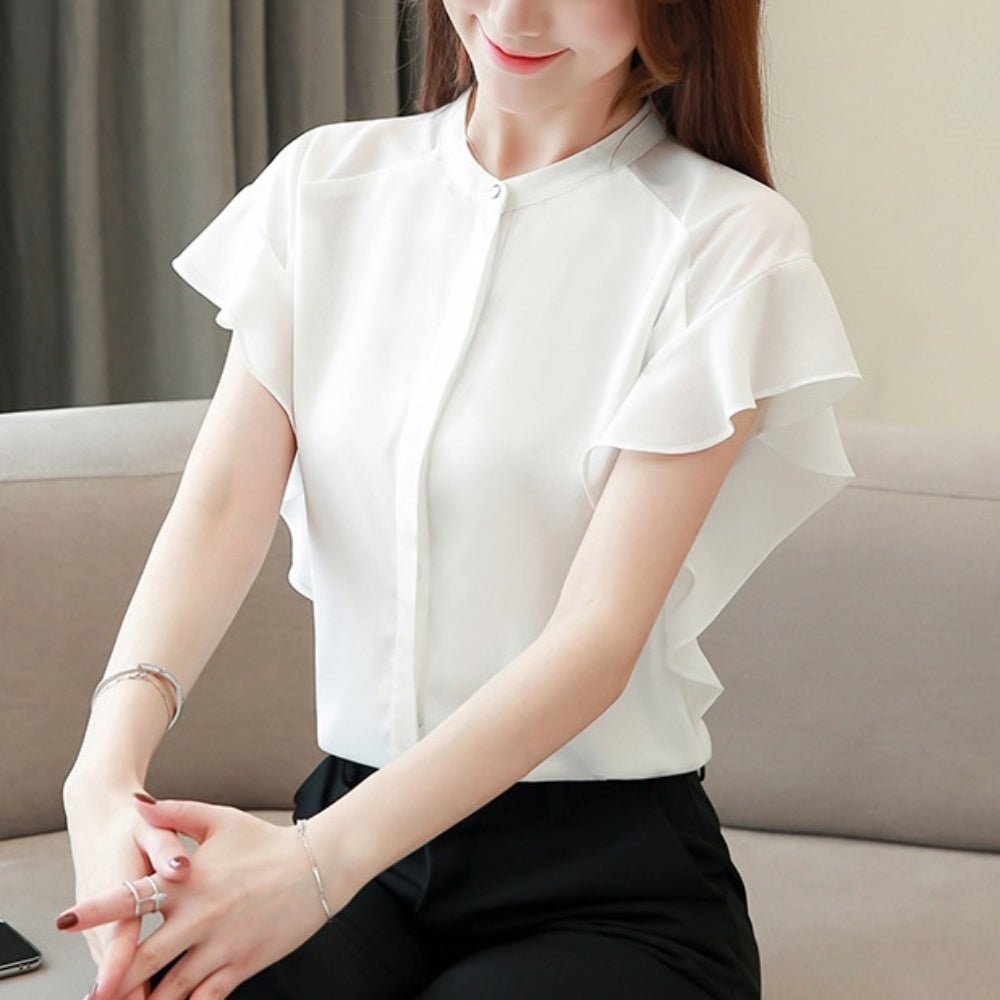 フリル袖ラウンドネックシフォンブラウス|オフィスカジュアル レディース 通販 Millennial Generation【ミレジェネ】