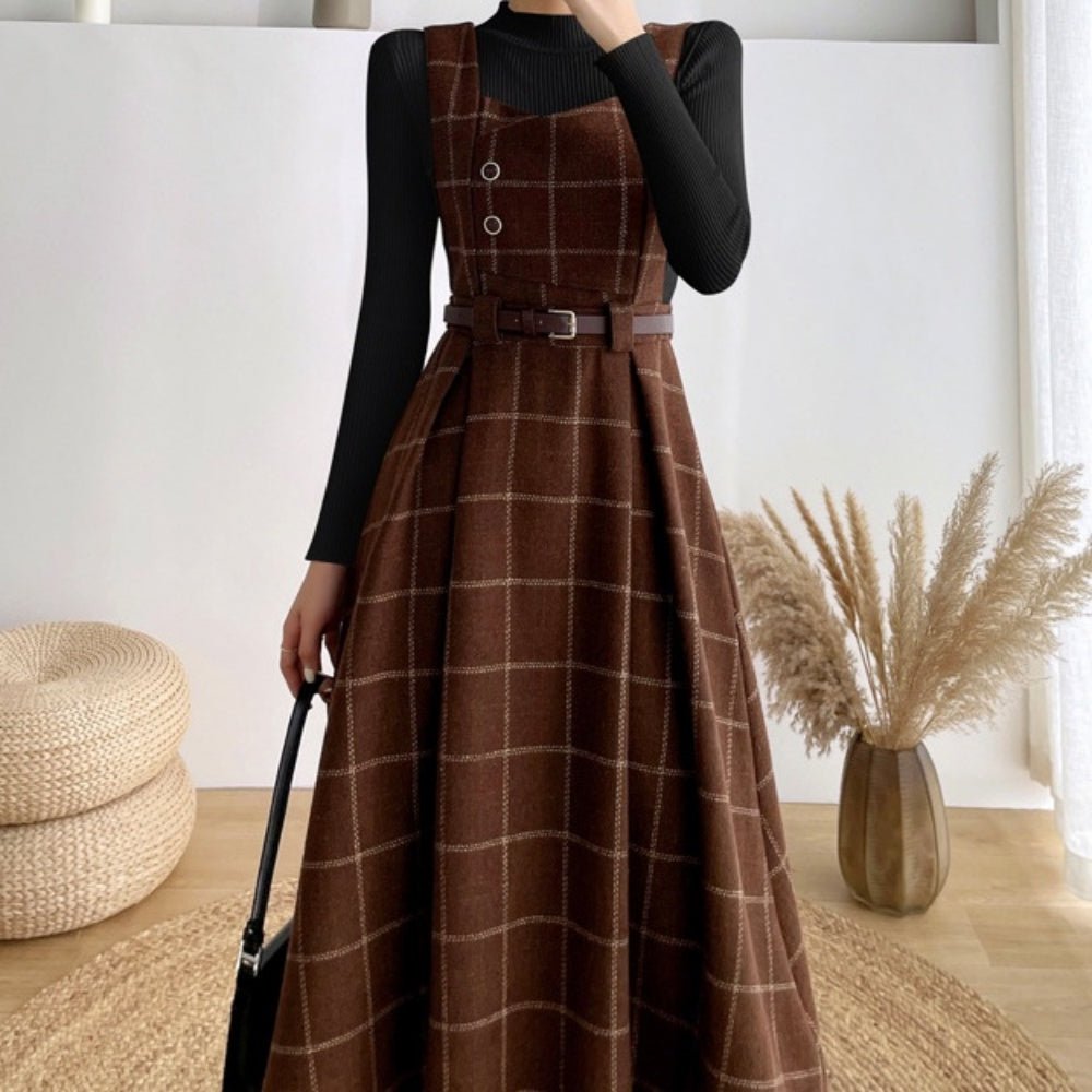 ベルト付きチェックジャンパースカート|オフィスカジュアル レディース 通販【ミレジェネ】