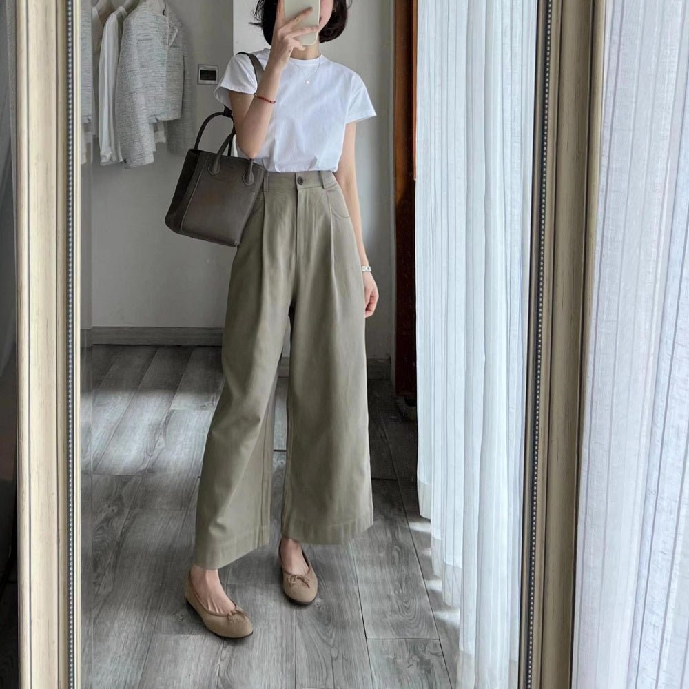 オフィスカジュアル 夏 ハイウエストクロップドタックパンツ ミレジェネ