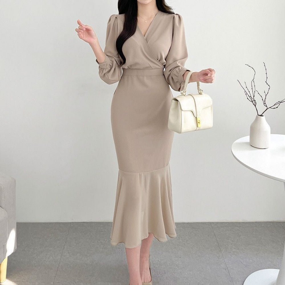 カシュクールマーメイドワンピース|オフィスカジュアル レディース 通販【ミレジェネ】