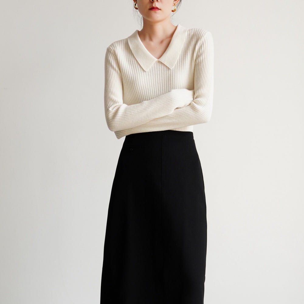 配色襟付きリブニットトップス|オフィスカジュアル レディース 通販【ミレジェネ】